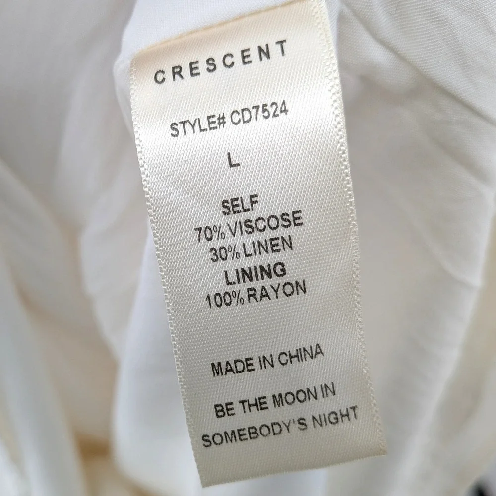 Crescent Linen Blend Dress Puff Sleeve Square Neck Cream Mini‎ L Summer Chic